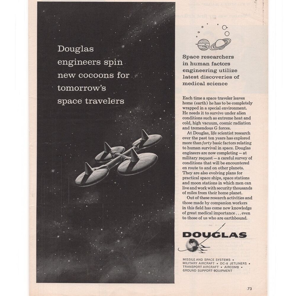 Douglas Magazine Advertisement 1960 Aeronautics Space Military Airplane Vintage